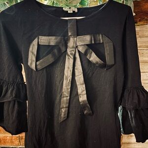 Dainty Jewells Black Blouse with Ribbon Accent